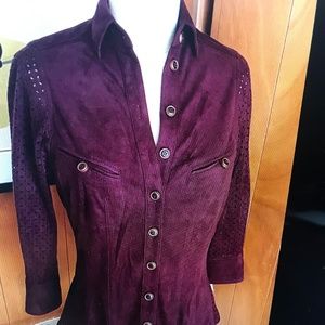 Byron Lars Wine/Maroon Faux Suede Blouse